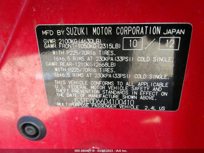 2013 SUZUKI GRAND VITARA PREMIUM - JS3TE0D66D4100410