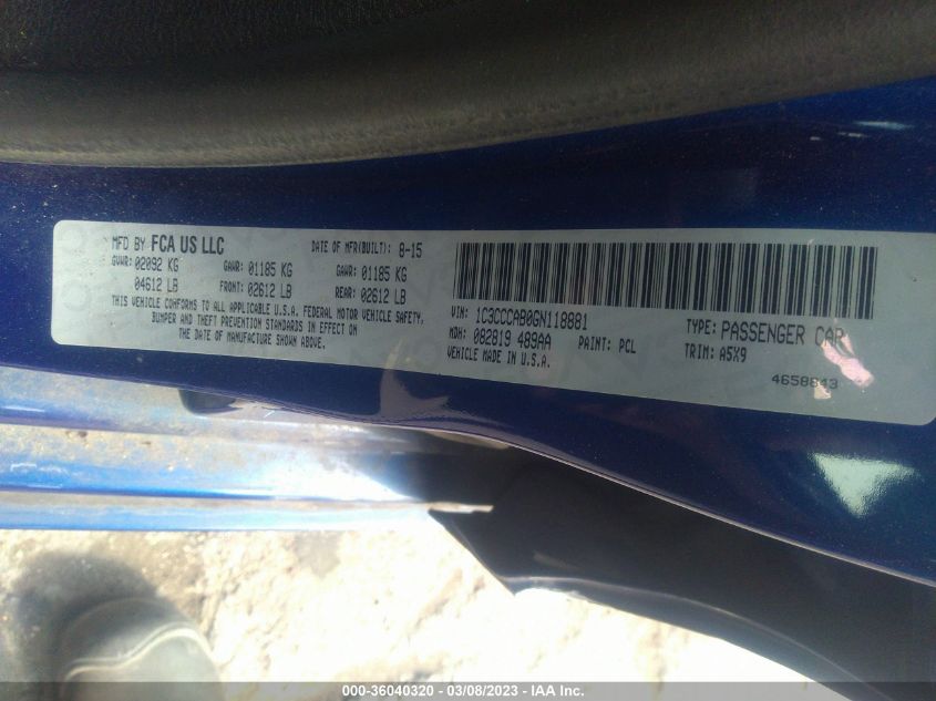 2016 CHRYSLER 200 LIMITED - 1C3CCCAB0GN118881