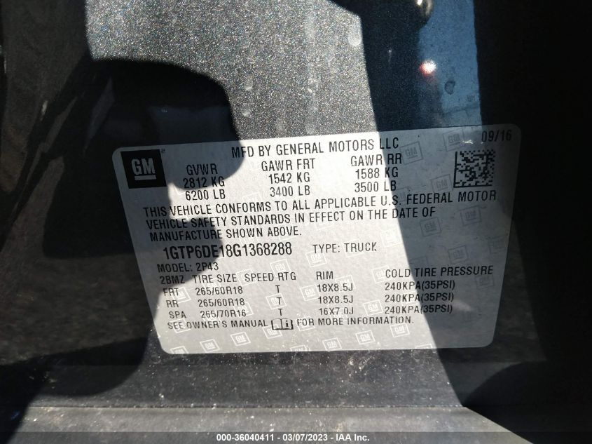 2016 GMC CANYON 4WD SLT - 1GTP6DE18G1368288