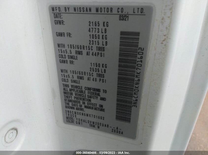 2021 NISSAN NV200 COMPACT CARGO S - 3N6CM0KN6MK701602