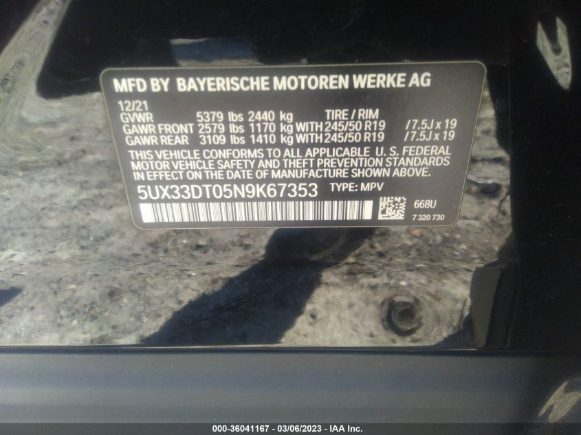 2022 BMW X4 XDRIVE30I - 5UX33DT05N9K67353