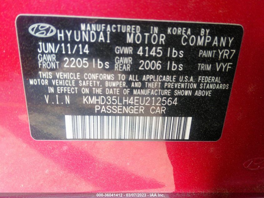2014 HYUNDAI ELANTRA GT - KMHD35LH4EU212564