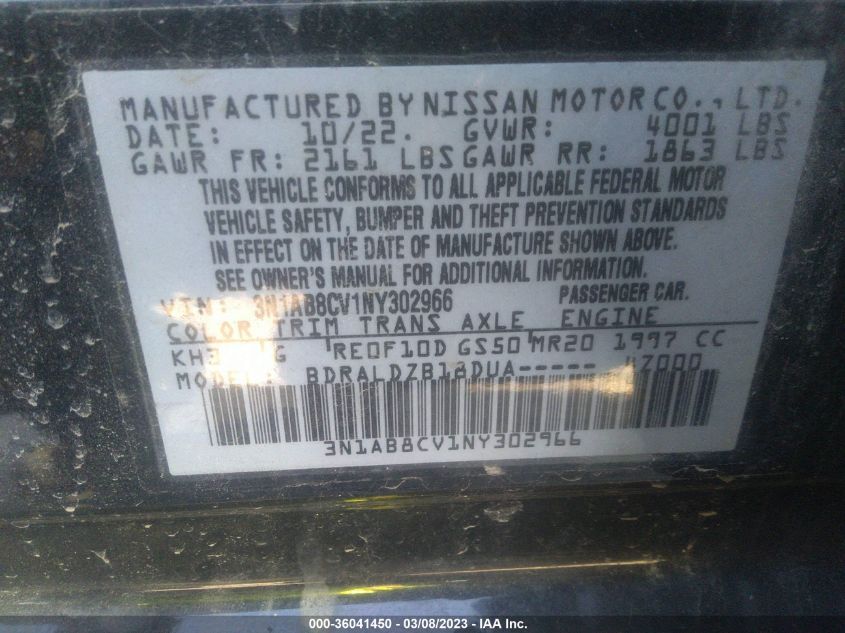 2022 NISSAN SENTRA SV - 3N1AB8CV1NY302966