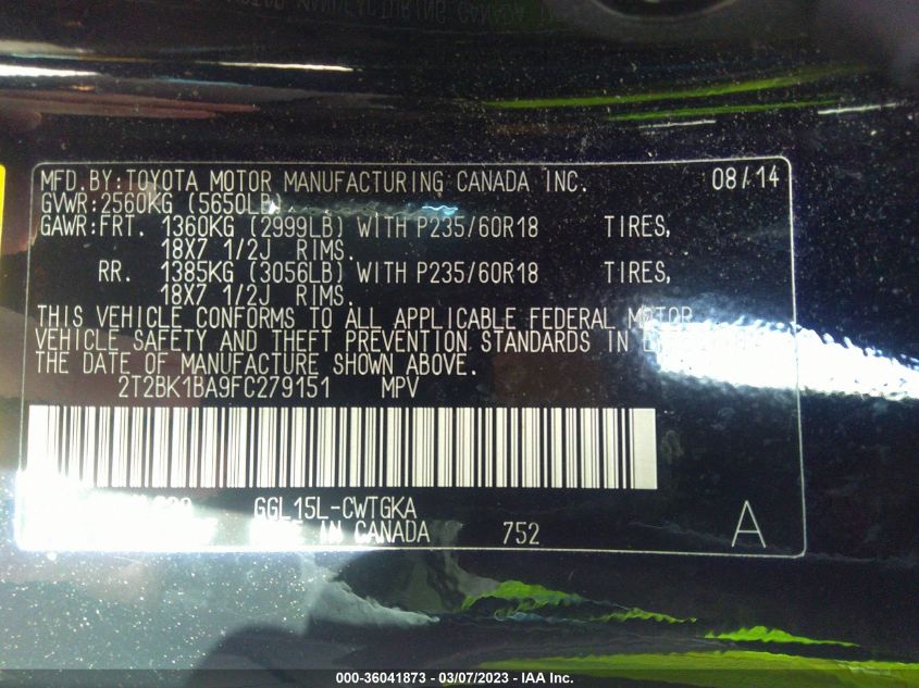 2015 LEXUS RX 350 - 2T2BK1BA9FC279151