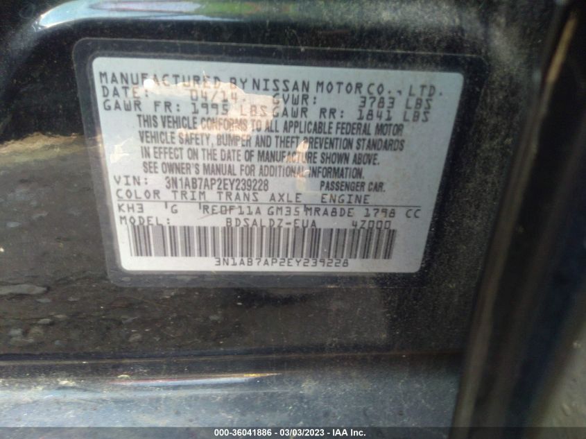 2014 NISSAN SENTRA S/FE+ S/SV/FE+ SV/SR/SL - 3N1AB7AP2EY239228