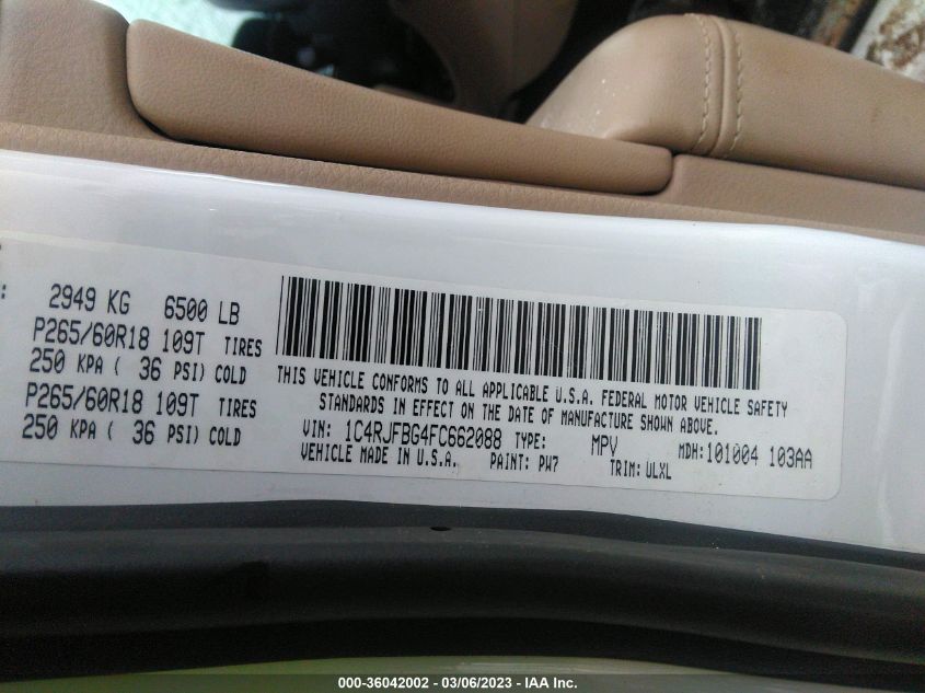2015 JEEP GRAND CHEROKEE LIMITED - 1C4RJFBG4FC662088
