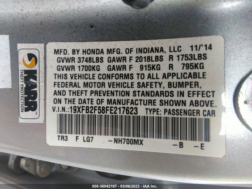 2015 HONDA CIVIC SEDAN LX - 19XFB2F58FE217623