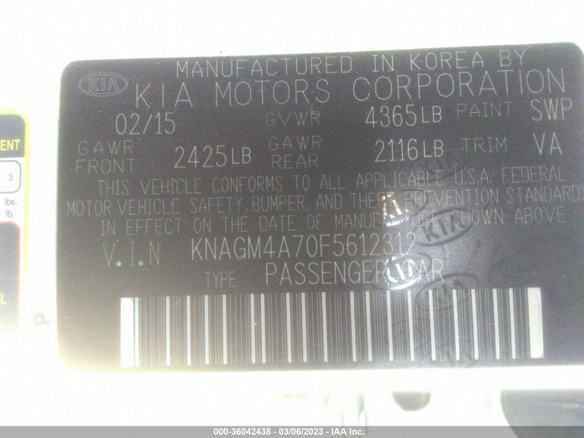 2015 KIA OPTIMA LX - KNAGM4A70F5612312