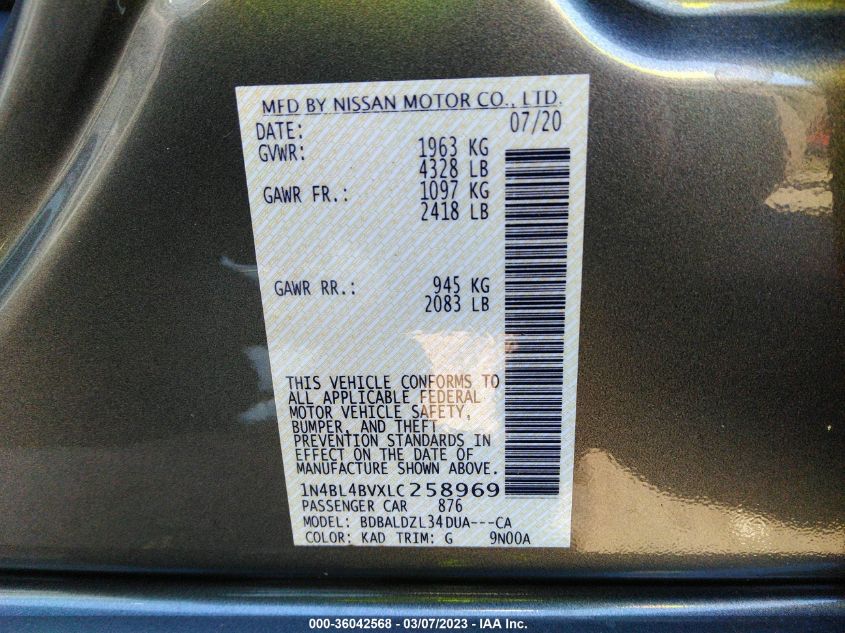 2020 NISSAN ALTIMA 2.5 S - 1N4BL4BVXLC258969
