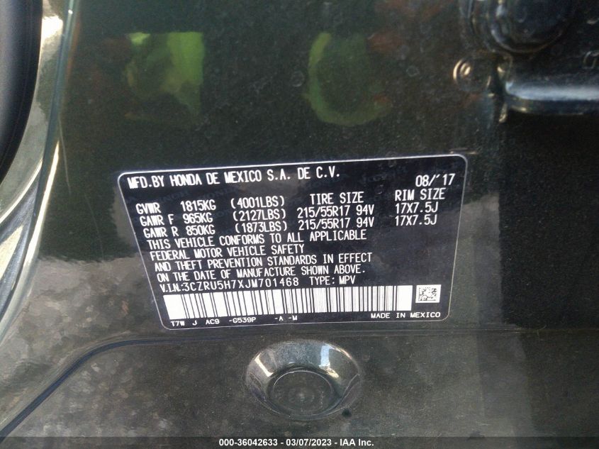 2018 HONDA HR-V EX-L NAVI - 3CZRU5H7XJM701468