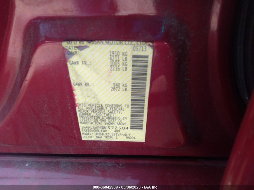 2013 NISSAN ALTIMA 2.5 SL - 1N4AL3AP4DN572504