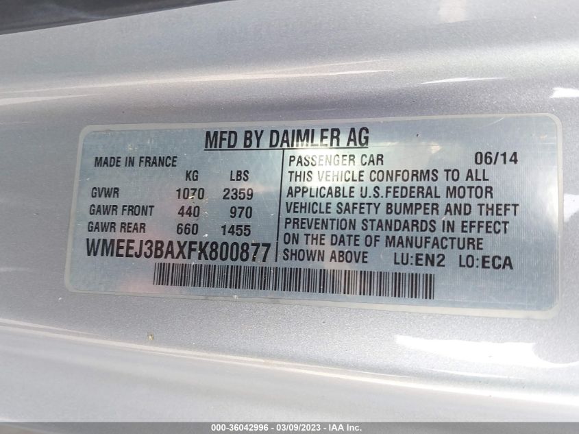 2015 SMART FORTWO PASSION/PURE - WMEEJ3BAXFK800877