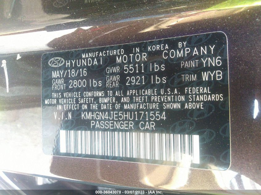 2017 GENESIS G80 3.8L - KMHGN4JE5HU171554