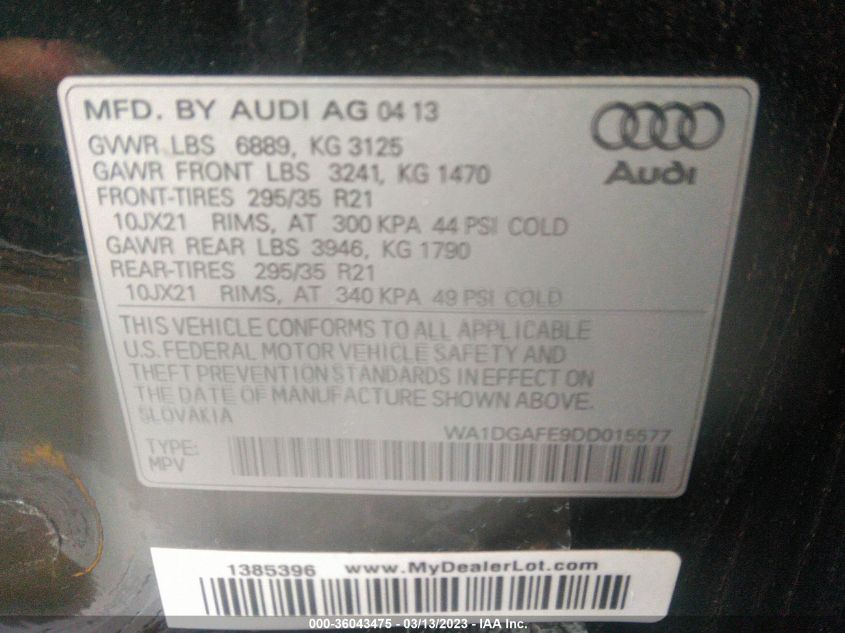 2013 AUDI Q7 3.0T S LINE PRESTIGE - WA1DGAFE9DD015577