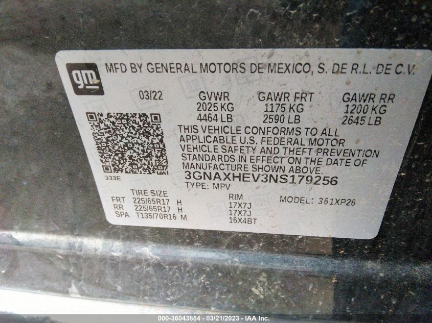 2022 CHEVROLET EQUINOX LS - 3GNAXHEV3NS179256
