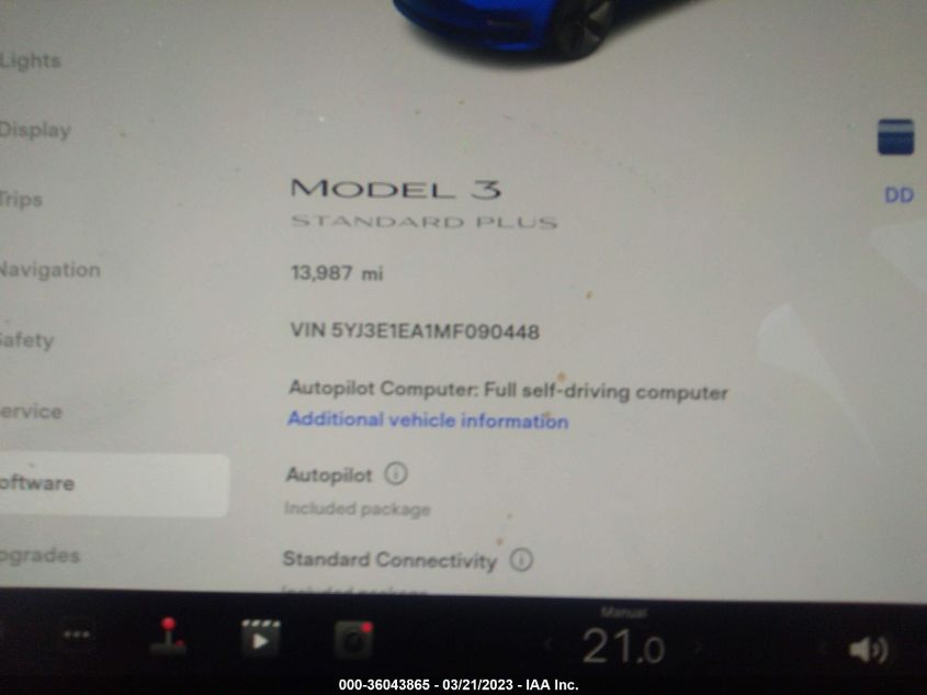 2021 TESLA MODEL 3 STANDARD RANGE PLUS - 5YJ3E1EA1MF090448