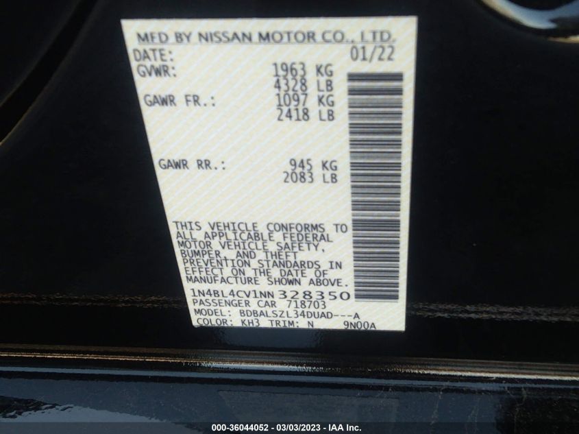 2022 NISSAN ALTIMA 2.5 SR - 1N4BL4CV1NN328350