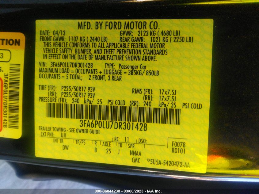 2013 FORD FUSION SE HYBRID - 3FA6P0LU7DR301428