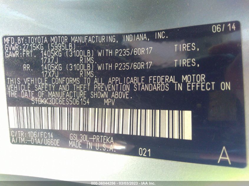 2014 TOYOTA SIENNA LE - 5TDKK3DC6ES506154