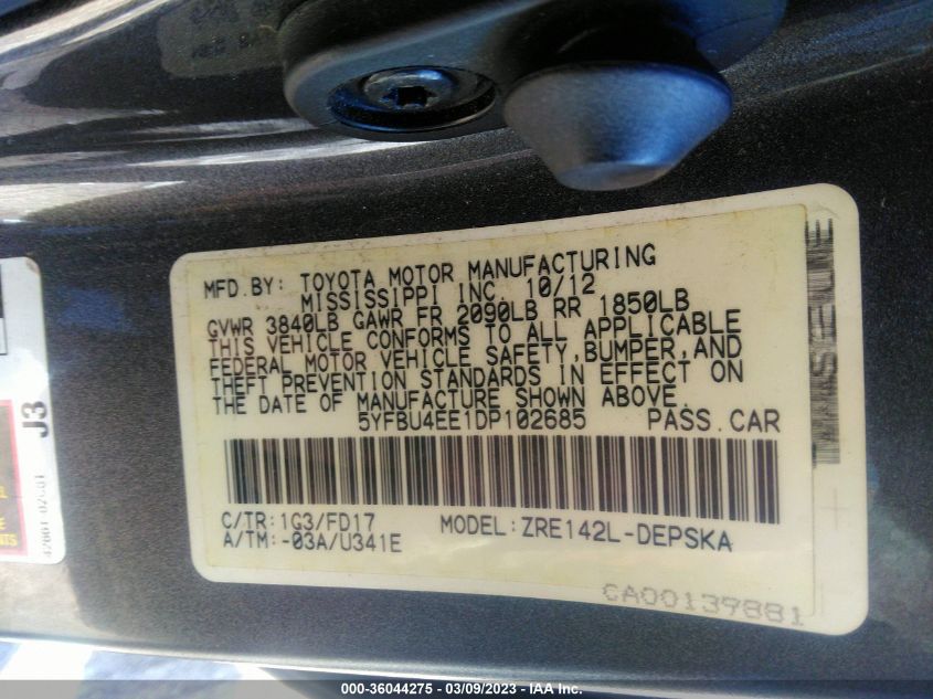 2013 TOYOTA COROLLA S - 5YFBU4EE1DP102685