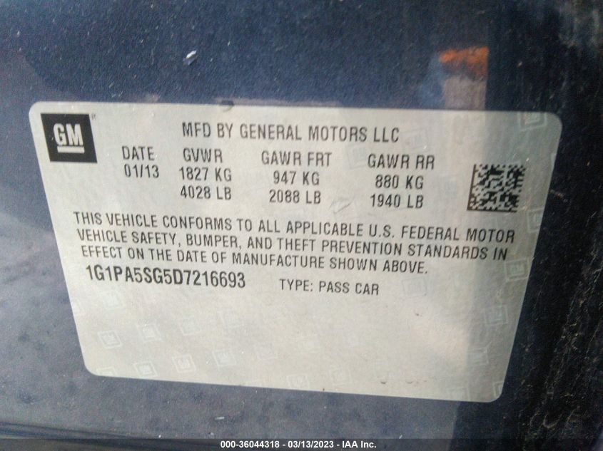 2013 CHEVROLET CRUZE LS - 1G1PA5SG5D7216693