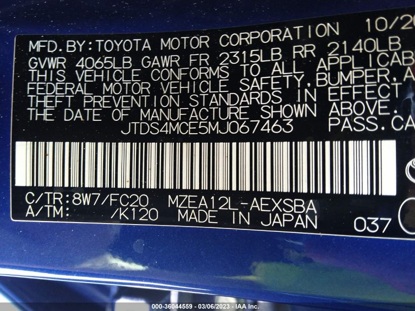 2021 TOYOTA COROLLA SE/NIGHTSHADE/APEX SE - JTDS4MCE5MJ067463