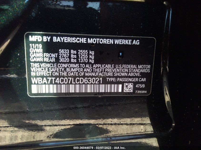 2020 BMW 7 SERIES 740I XDRIVE - WBA7T4C07LCD63021