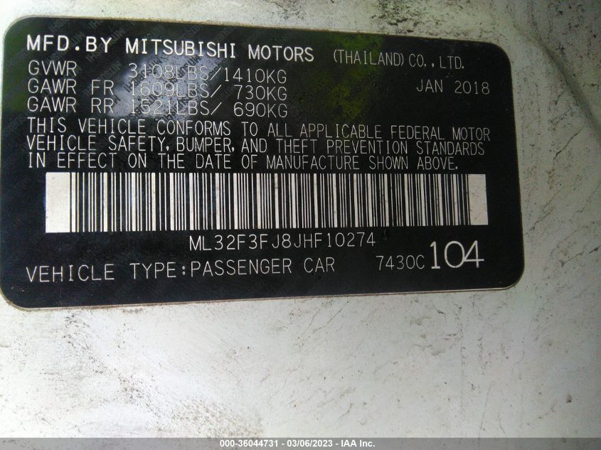 2018 MITSUBISHI MIRAGE G4 ES - ML32F3FJ8JHF10274