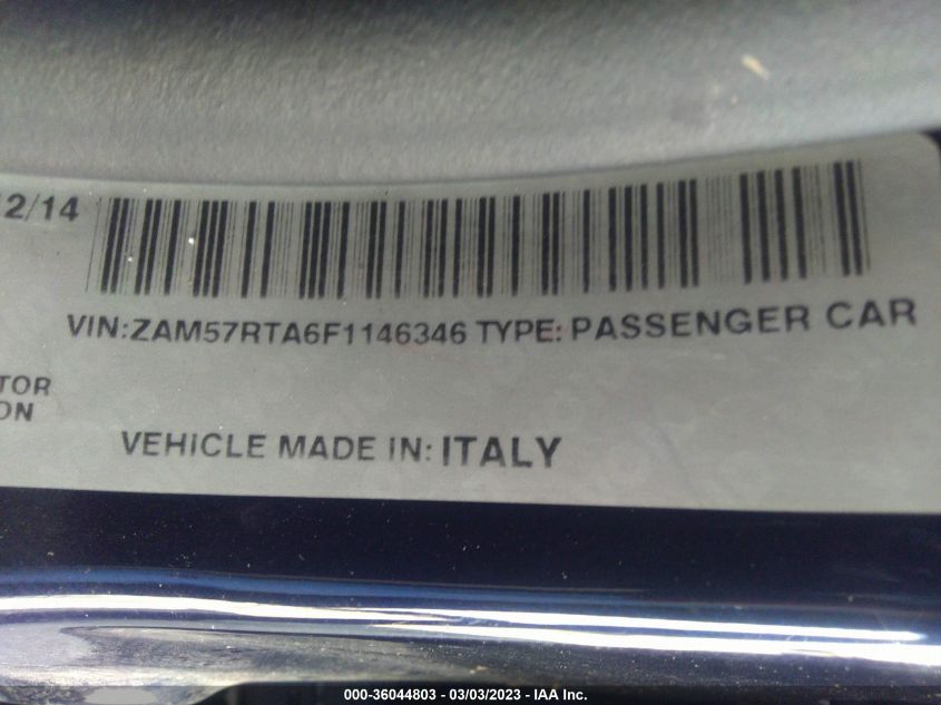 2015 MASERATI GHIBLI S Q4 ZAM57RTA6F1146346
