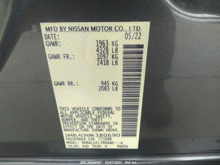 2022 NISSAN ALTIMA 2.5 SR - 1N4BL4CVXNN380690