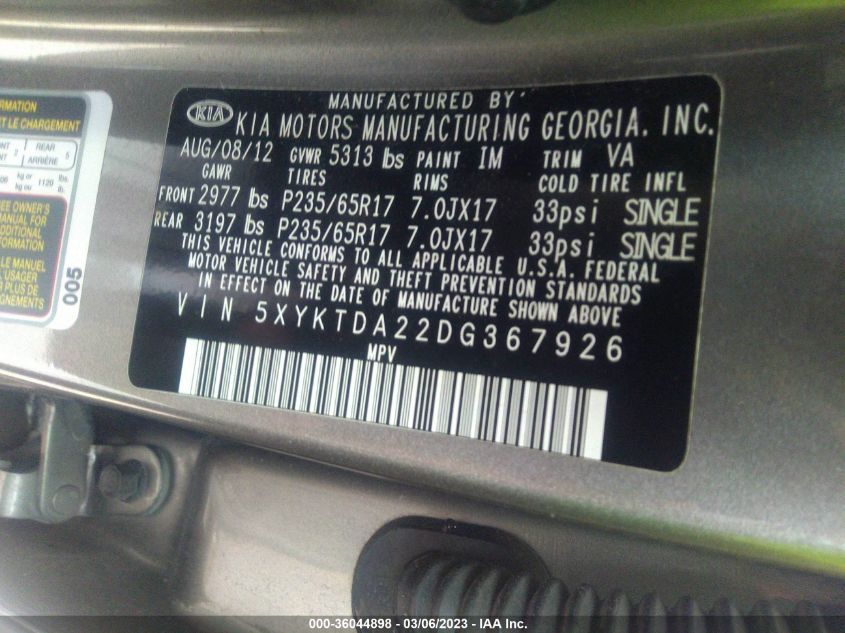 2013 KIA SORENTO LX - 5XYKTDA22DG367926