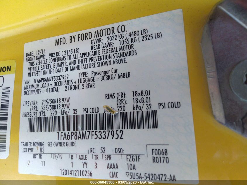 2015 FORD MUSTANG V6 - 1FA6P8AM7F5337952