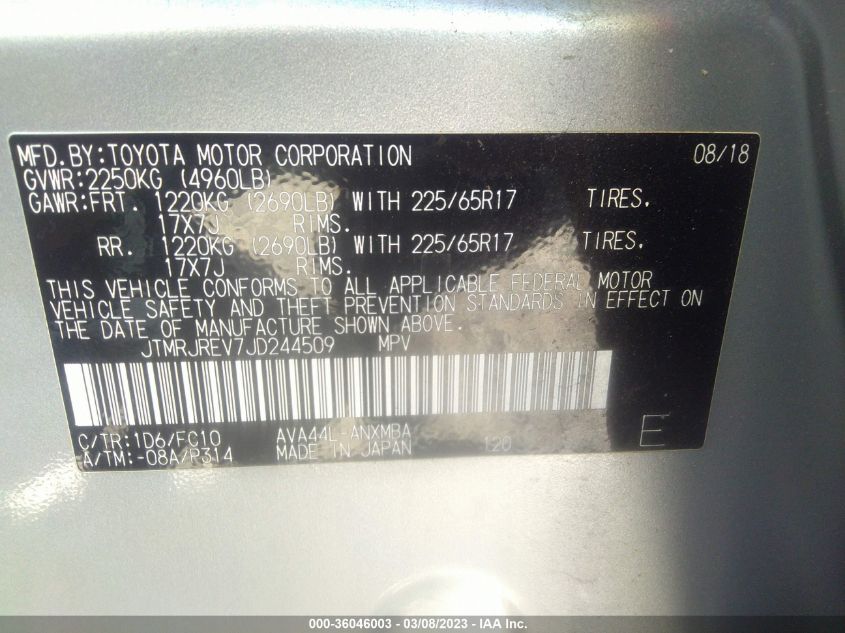 2018 TOYOTA RAV4 HYBRID - JTMRJREV7JD244509