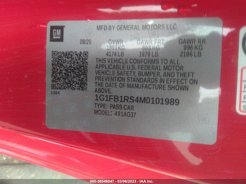 2021 CHEVROLET CAMARO 1LT - 1G1FB1RS4M0101989