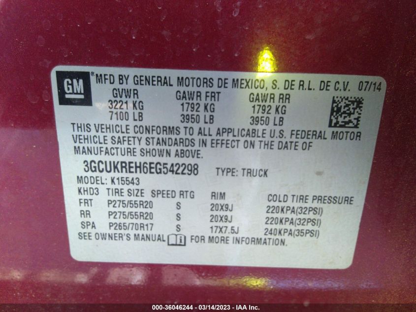 2014 CHEVROLET SILVERADO 1500 LT - 3GCUKREH6EG542298