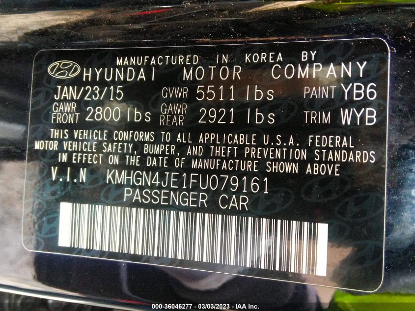 2015 HYUNDAI GENESIS 3.8L KMHGN4JE1FU079161