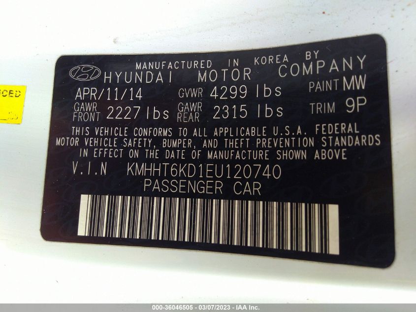 2014 HYUNDAI GENESIS COUPE 2.0T R-SPEC KMHHT6KD1EU120740