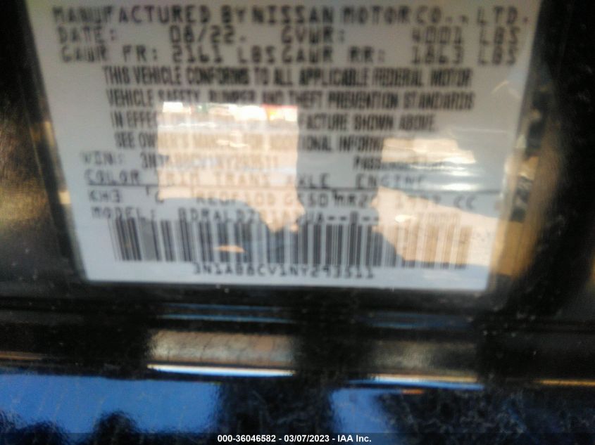2022 NISSAN SENTRA SV - 3N1AB8CV1NY293511