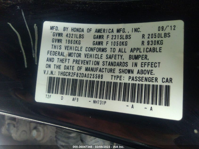 2013 HONDA ACCORD SDN EX-L - 1HGCR2F82DA025589