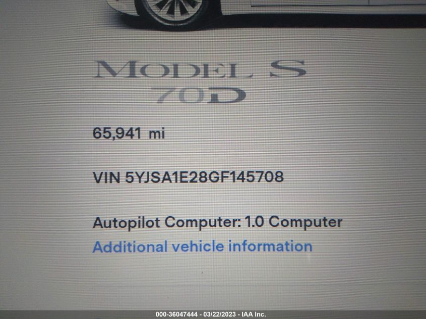 2016 TESLA MODEL S 90D/70D/75D/60D/85D - 5YJSA1E28GF145708