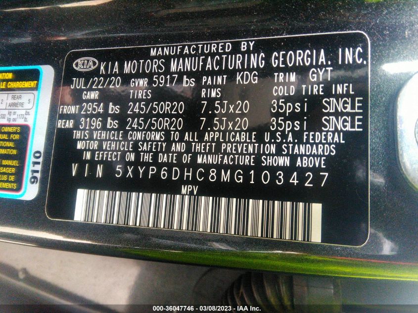 2021 KIA TELLURIDE S - 5XYP6DHC8MG103427