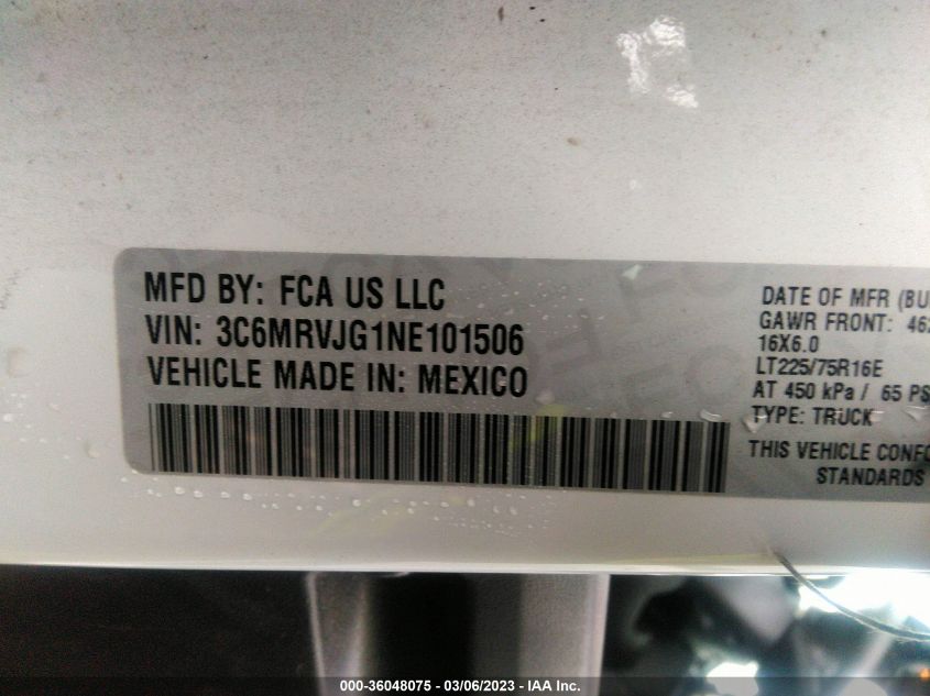 2022 RAM PROMASTER 3500 CARGO VAN HIGH ROOF 159" WB EXT 3C6MRVJG1NE101506
