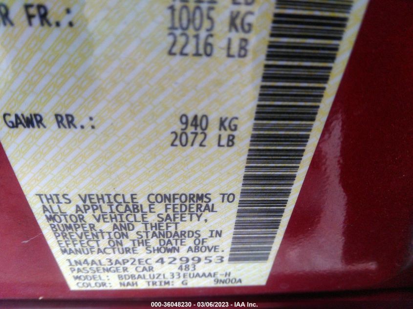2014 NISSAN ALTIMA 2.5 SV - 1N4AL3AP2EC429953