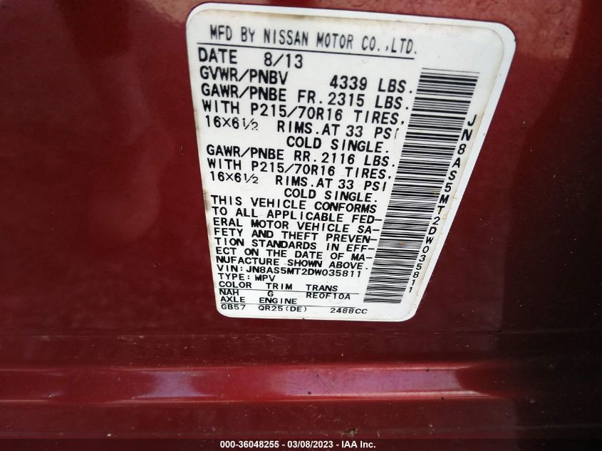 2013 NISSAN ROGUE S - JN8AS5MT2DW035811