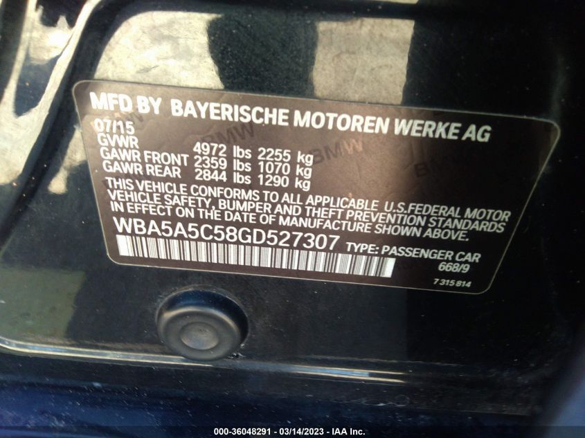 2016 BMW 5 SERIES 528I - WBA5A5C58GD527307