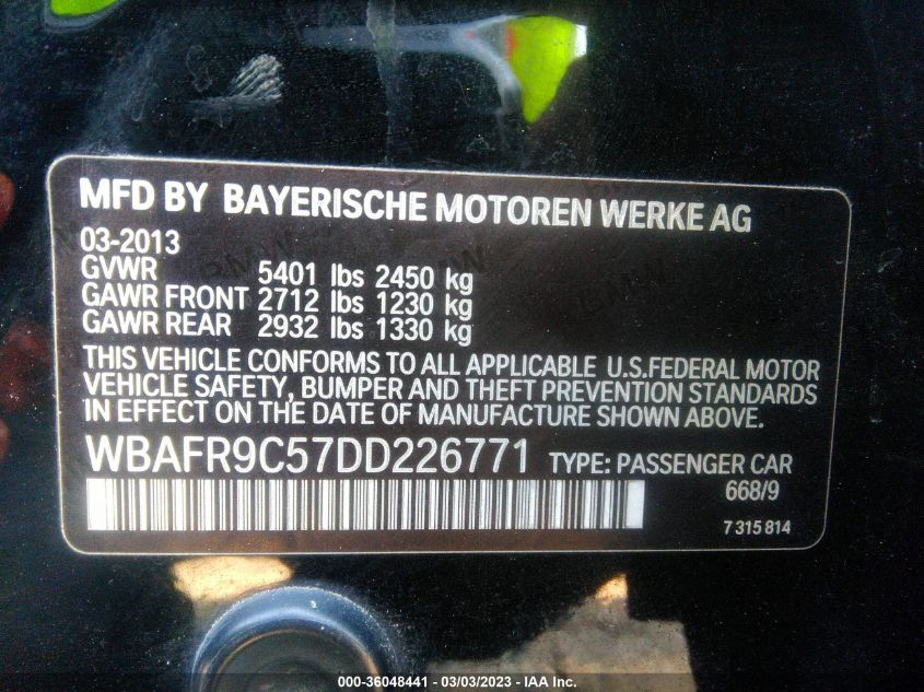 2013 BMW 5 SERIES 550I - WBAFR9C57DD226771