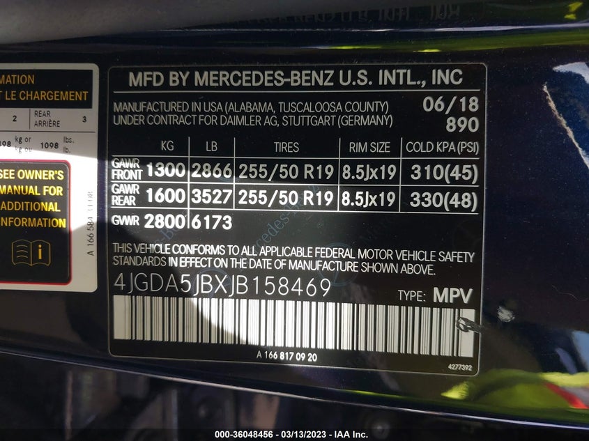VIN 4JGDA5JBXJB158469 2018 MERCEDES-BENZ GLE GLE 350