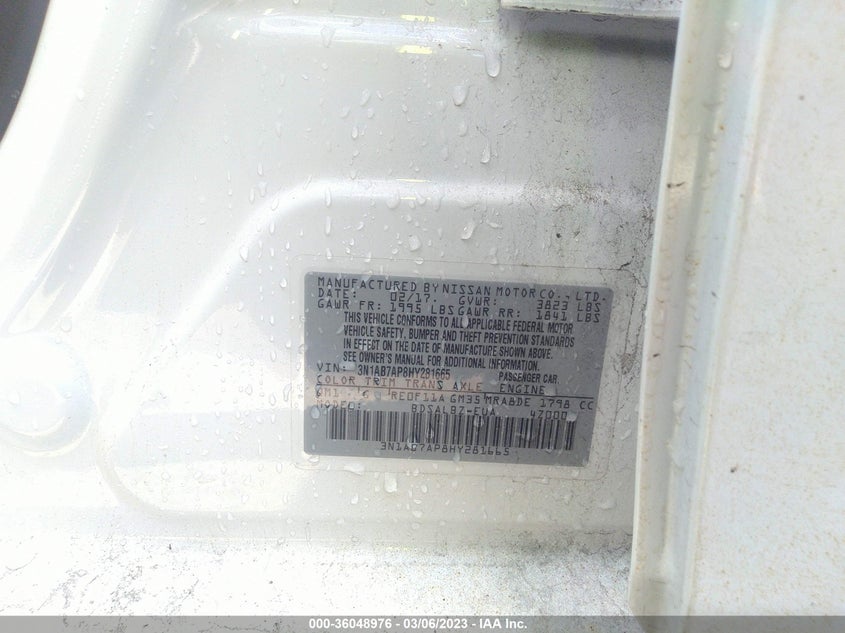 VIN 3N1AB7AP8HY281665 2017 NISSAN SENTRA S