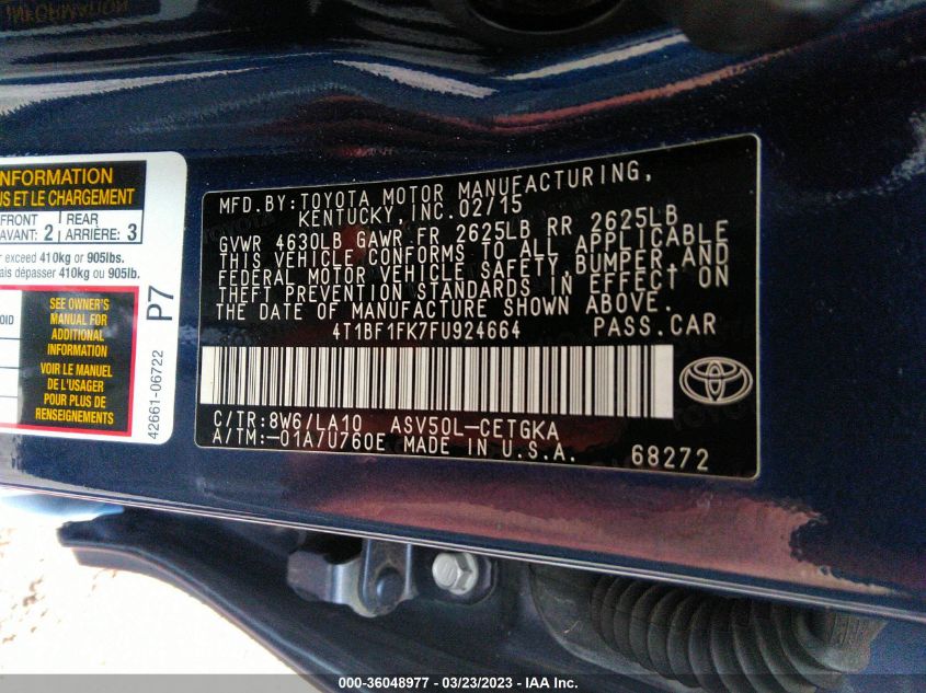 2015 TOYOTA CAMRY XLE/SE/LE/XSE - 4T1BF1FK7FU924664