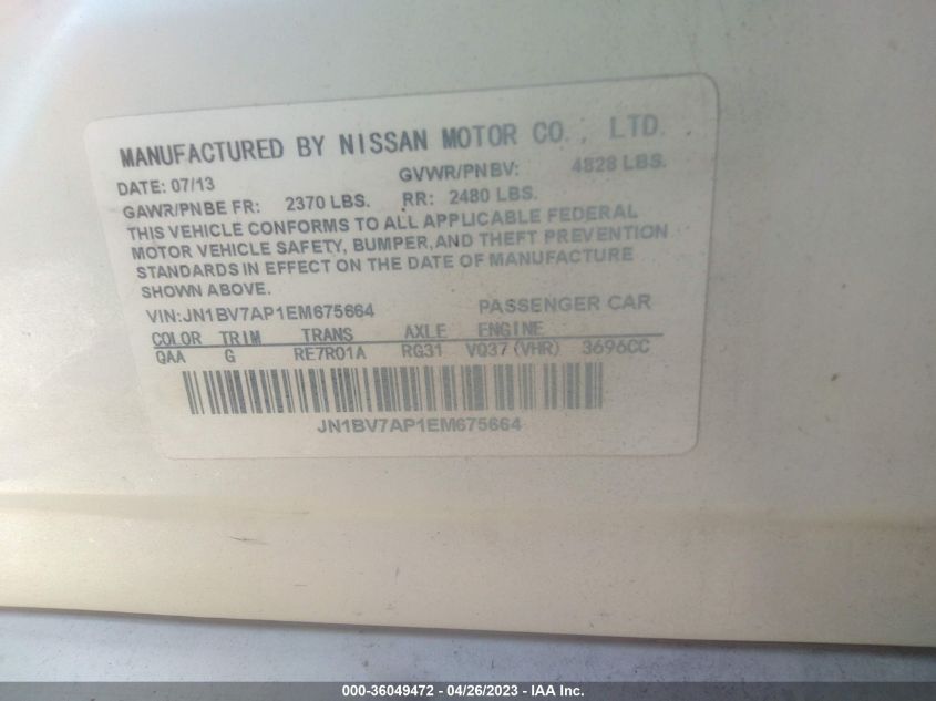 2014 INFINITI Q50 SPORT - JN1BV7AP1EM675664